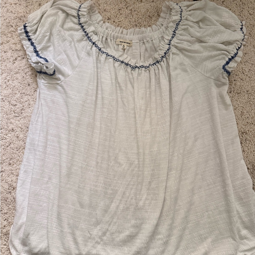 Max Studio Ivory Blouse with Navy Accents